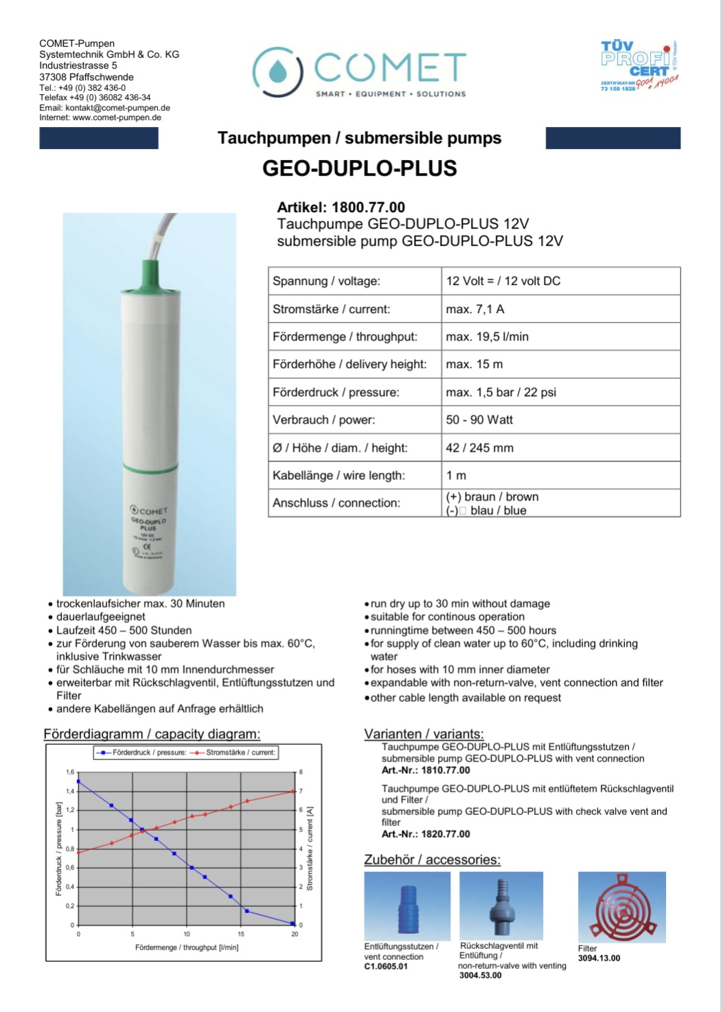 Comet Geo-Duplo-Plus-Pumpe